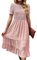 BebreezChic Damen Sommerkleid Maxikleider Kurzarm Rundhals Swiss Dot Rüschen Falten Einfarbig Casual Elegant Cocktailkleid, Rosa S
