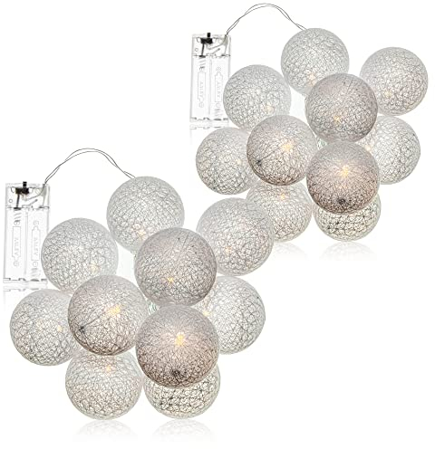com-four® 2x LED Lichterkette Kugel - Beleuchtung mit 10 LEDs im skandinavischen Dekor - Deko für Weihnachten, Geburtstag, Hochzeit oder Party