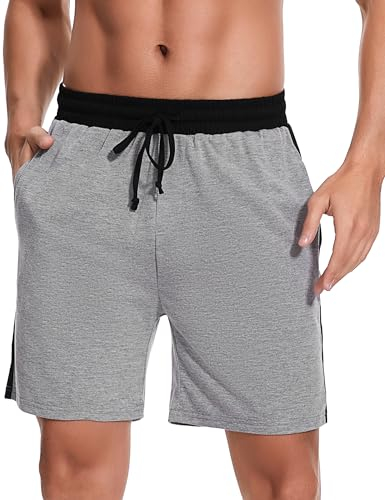 Bresdk Pantaloncini Sportivi Uomo Cotone con Tasche Pantaloni Pigiama Corti Estivi Leggeri Pantalone Estivo Bermuda da Mare Running, Grigio Scuro, XL