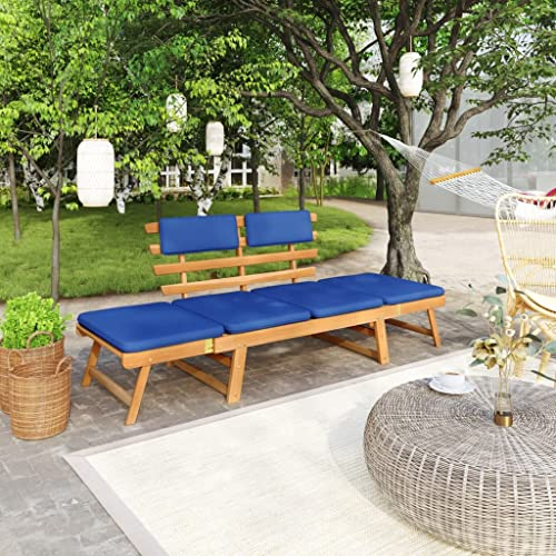 Garten Pflanzenständer Blumenständer Pflanzen Bank, Gartenbank mit Auflagen 2-in-1 190 cm Massivholz Akazie Deko Blumenbank witterungsbeständig für Terrasse Balkon Blau