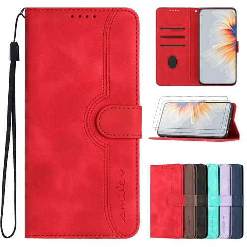 FMPCUON Coque pour iPhone 6 Plus/7 Plus/8 Plus avec Verre Trempé Protection écran*2,Housse Cuir PU Portefeuille Anti-Scratch Cas Support pour iPhone 6 Plus/7 Plus/8 Plus-Rouge