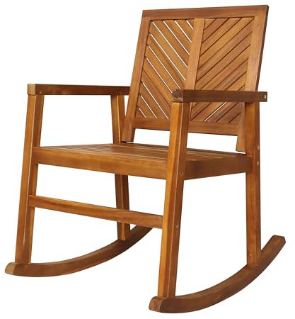 JONATHAN Y RCK100A Ned Moderner Schaukelstuhl mit Chevron-Rückenlehne, 136 kg, Akazienholz, für Garten, Rasen, Hinterhof, Pool, Deck, Strand, Feuerstelle, Teakholz