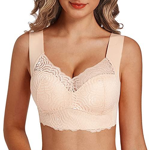 Vertvie Damen Komfort BH Ohne Bügel Push Up Nahtlos Sport BH Gepolstert Spitzen Bra Weich Seamless Stretch Bustier Mittel Halt Bügelloser Schlaf BH Klassische Top für Alltag Yoga(Haut, EU XXL/Tag 4XL)