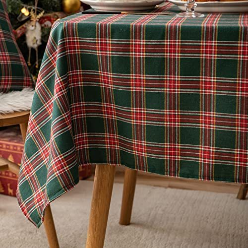 Qelus Tischdecke Weihnachten, Karierte Weihnachtstischdecke Quadratisch 140x140 cm Plaid Tischdecke Tischwäsche Abwaschbar für Weihnachtsfeiern Party Küche Tischtuch Xmas Deko (Rot Grün)