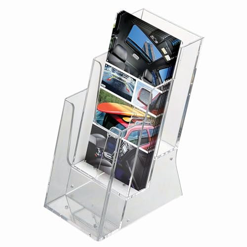 DISPLAY SALES Tisch-Prospekthalter 3-Fach für DIN Lang Flyer | Prospektständer Lang im Hochformat | Aufsteller Flyer aus glasklarem Acryl | 4er Broschürenständer für jeden Anlass