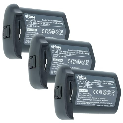 vhbw 3X Akku Ersatz für Canon LP-E4N | LP-E4 für Kamera (2200 mAh, 11,1 V, Li-Ion)