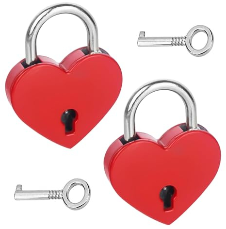 RTRTGS Lot de 2 Cadenas en forme de cœur avec clé, cadenas d'amour, mini cadenas pour amoureux, mariage, Saint-Valentin, anniversaire, voyage, journal intime