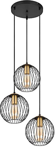 Hängeleuchte Esstischlampe Pendelleuchte, 3-flammig, Moderne Hängelampe mit Gitterschirmen, Metall, schwarz gold, matt, 3x E27 Fassung, DxH 39x150 cm