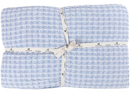 Tuiste Premium Tagesdecke Einzelbett 150x200 Blau, Leichte Sommerdecke Waffeloptik, Bettüberwurf, Plaid Decke für Sofa, Sofadecke Baumwolle, Couchdecke, überdecke Bett, überwurf