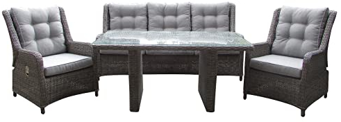 Kölle Gartenmöbel Set ‚Heidelberg‘, Rattanoptik braun inkl. Auflagen in grau, hochwertiges 4-teiliges Set: 2 Sessel, 1 Sofa, 1 Tisch, rückenverstellbare Sitzgruppe, UV-beständig Lounge, Winterfest