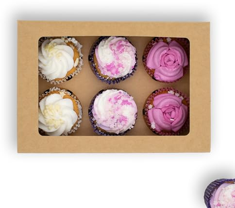 BRG 10-Pack Auto Pop-Up Cupcake Boxes, 6 Hole, Brown Kraft | Window Display, Eco-Friendly Bakery Boxes for Muffins, Pastries, Desserts | Ideal for Wedding, Party, Gift, Home Baking | UK Seller
