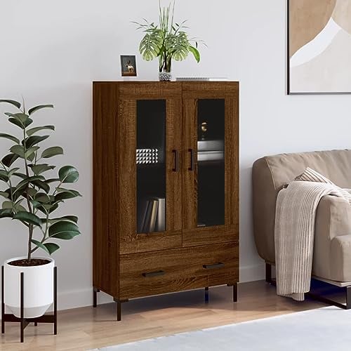 Tino Tech Highboard Holzwerkstoff 69,5x31x115cm Braun Eichen-Optik Vitrinenschrank Wohnzimmer Modernes Esszimmer Schrank Wohnzimmerschrank Holz Hochschrank Wohnzimmer Vorratsschrank Küchenschrank