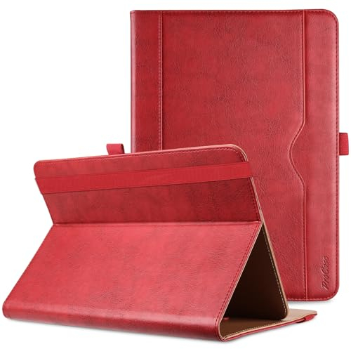 ProCase Universal Hülle für Tablet bis 10.1 Zoll Case Verstellbar Cover 9 9.7 Zoll mit Multi Blickwinkeln Kartentasche, PU Lederständer Klapphülle für 9 10 10.1 Tablet -Rot