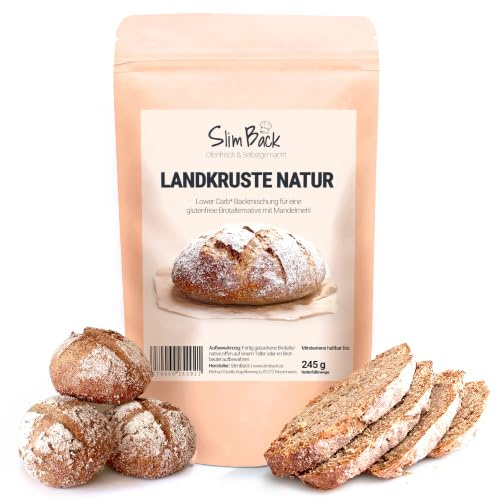 SlimBack Lower Carb Brot-Backmischung, Keto, vegan & glutenfrei, 1er Pack | Eiweiss-Brot-Alternative: 17g Protein ohne Soja, 20g Ballaststoffe. Getreidefrei. Ca. 90% weniger KH als Roggenbrot.