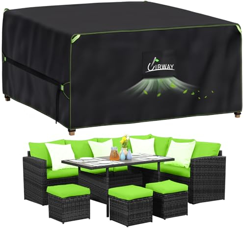 UIRWAY Housse Salon de Jardin avec évent d'air, 200x200x90cm, housse de mobilier de patio extérieur en polyester 420D robuste avec bandes réfléchissantes