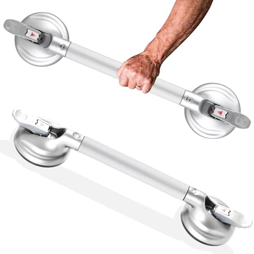 Duschgriff für Badewanne, Duschgriffe mit starkem Saugnapf, Sicherheits-Haltegriff für Behinderte, ältere Menschen und Behinderte, Silber