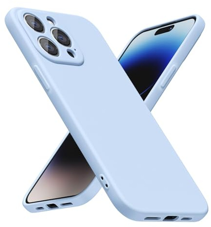LoeoeL for iPhone 14 Pro Phone Case Silicone, Minimalist Ultra Thin Slim Soft Rubber Gel Solid Color Matte TPU Cute Case for Women Men, Girly Plain Aesthetic Design & Camera Cover, Light Blue