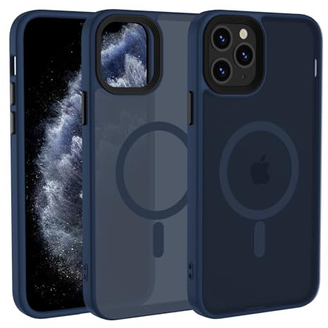 KetteTech Magnetisch Handyhülle für iPhone 11 Pro Compatible mit Magsafe, Durchscheinende Matt Dünn Stoßfest Kratzfest (Anti-Fingerabdruck) Schutzhülle, Dunkelblau
