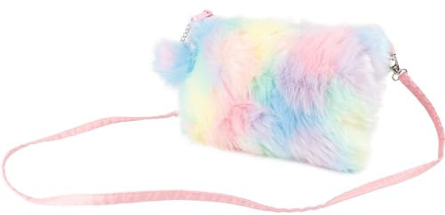 FERCAISH Regenbogen Umhängetasche Mädchen, Handytasche Plüsch Kinder, Cross Body Schmucktasche, Verstellbarer Plüschtasche für Kinder, Mädchen, Frauen (Rosa)