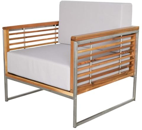 DEKO VERTRIEB BAYERN Luxus Premium Holz Lounge Sessel aus Akazienholz Holzstuhl Gartenstuhl Edelstahl inkl. Spedition