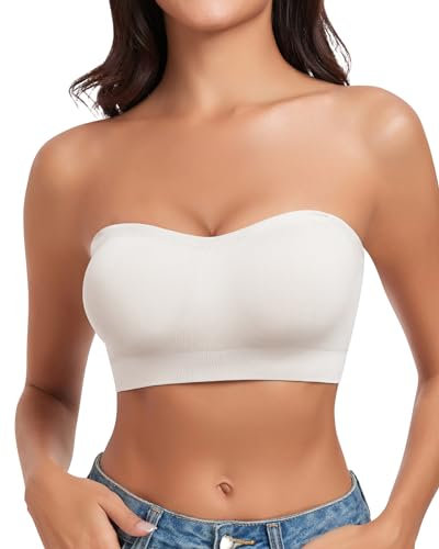 WOWENY Soutien-Gorge Bandeau sans Bretelles pour Femme sans Armatures - Bralette rembourrée sans Couture avec Bretelles Transparentes