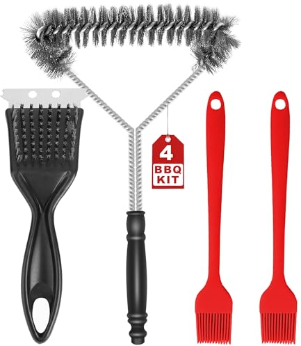 4PCS BBQ Cleaning Wire Brush Set with Soft Wire Brushes & Scraper Cleaner, 4 in 1 the BBQ Cleaning Brush Kit for Gas, Charcoal, Grill Grates