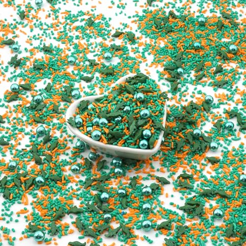 STREUSEL GLÜCK Dino grün orange 40g Zuckerstreusel Streusel Sprinkles Tortendeko Geburtstag Kindergeburtstag Hochzeit Verzierung von Plätzchen Torte Kuchen Cupcakes Muffins
