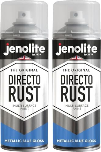 JENOLITE Directorust Metallic Gloss Spray Paint | BLUE | 2x400ml | Multi-Surface Blue Spray Paint for Metal, Wood, Plastic | All-In-OnePrimer, Undercoat and Topcoat | Interior & Exterior