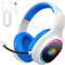Awinnasey Casque Gaming sans Fil avec Micro pour PS4, PS5, PC, Mac, Switch, Casque de Jeu à réduction de Bruit avec lumière RVB, 2,4 GHz, Son stéréo 7.1, Casque Bluetooth Blanc Bleu