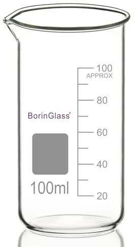 BorinGlass Hochborosilikatglas-Becher mit Ausguss, 1er-Pack, 100 ml, Graduiert, Hoher Laborbecher