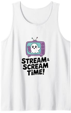 Kawaii 'Stream & Scream Time!' Cute TV Ghost Design Tank Top