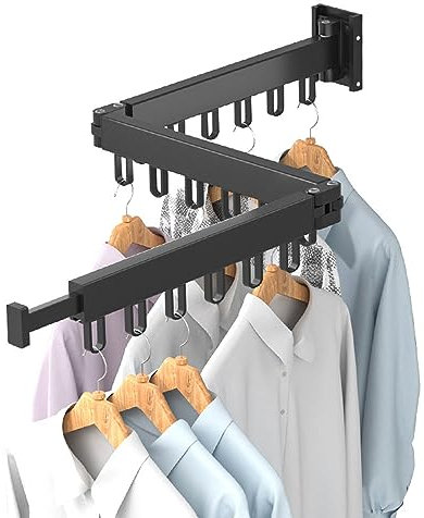 MJMLUCK Wäscheständer, faltbar, Wäscheständer zur Wandmontage, Wäscheständer-Organizer aus Aluminiumlegierung, platzsparender Kleiderständer (schwarz, 94 cm) (schwarz, 128 cm)