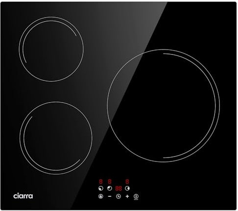 Ciarra Placa de Inducción 3 Fuegos 5600W Inducción 3 Zonas con 9 Niveles de Potencia, Control Táctil, Bloqueo de Seguridad Temporizador CABBIH3-E