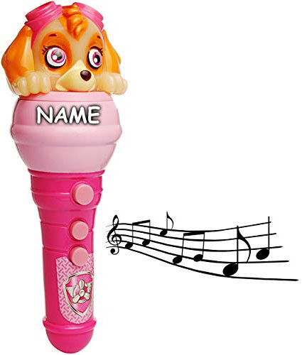 alles-meine.de GmbH Sound & LED Licht Binkt - elektrisches Mikrofon - Spielzeugmikrophon - Paw Patrool - Hunde - inkl. Name - kabellos - 3 Funktionen ! Soundeffekt & Melodien..