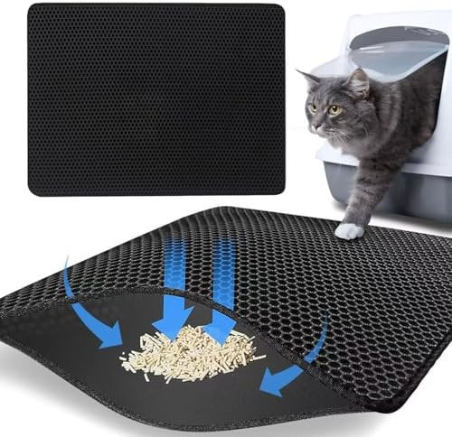 Daryunk Cat Litter Tray Mat, 45 × 60 cm Honeycomb Double Layer Cat Litter Mat, Cat Litter Collection Mat, Easy to Clean Space-Saving Cat Litter Tray Mat