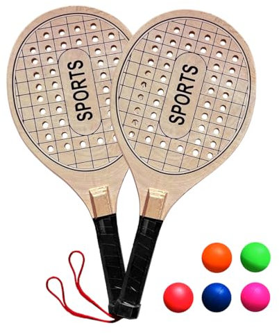 Palas Playa Madera + 6 Pelotas - Juguetes Playa para Niños y Adultos - Juegos Playa Divertidos - Tenis de Playa - Raquetas Playa - Juego al Aire Libre - Accesorios Playa