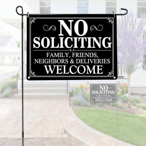 No Soliciting Sign for House, 10 x 28 No Solicitors Sign with Stake - Home Yard Decor, Metal Aluminum, Easy Install (No Soliciting Friends Welcome)