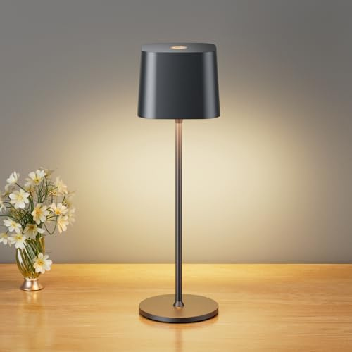 brightower Tischlampe Kabellose, Wiederaufladbar 3 Farben(3000-6000K) LED Tischleuchte,Dimmbare Akku Tischlampe Für Innen und Aussen mit USB-C,IP54 Wasserdichte Aluminium Tischleuchte (Grau)