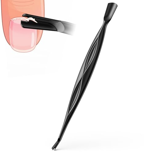 FVION 2 in 1 Nagelhautschieber mit Gabel, Nagelhautschneider Dual End Nagelhautentferner, Edelstahl Nagelhautpflege Werkzeug für Maniküre & Pediküre - Schwarz