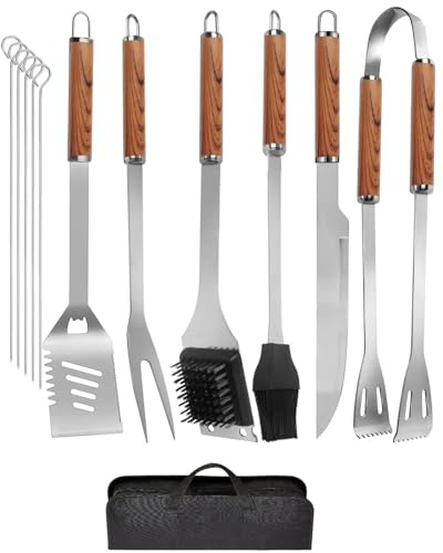 Grillbesteck Set, 12-teilige Edelstahl Grillzubehör Set mit Aufbewahrungskoffer, Langlebige BBQ-Tools für das Grillen im Freien, Camping, Professionelle Grillbesteck für Männer Frauen