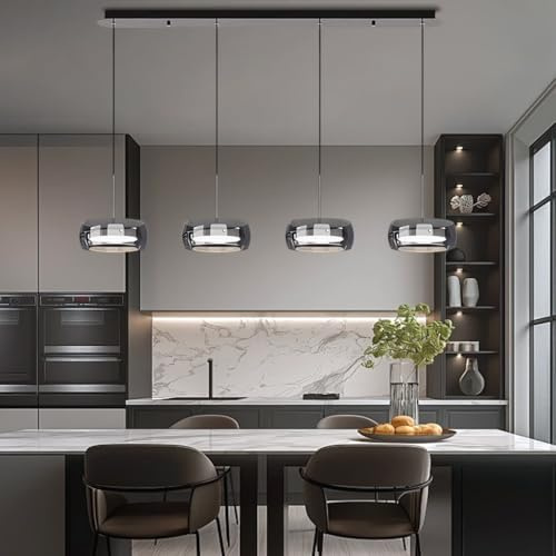 PANNN LED Pendelleuchte Im Zeitgenössischen Stil Hängeleuchte Aus Rauchglas Kronleuchter Im Industriestil Hängende Esstischleuchte Höhenverstellbar Geeignet Für Wohnzimmer Küche Schlafzimmer(A4)