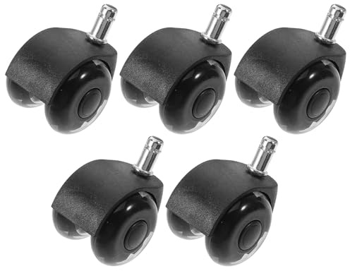 NUOBESTY Lot de 5 Roulettes Doubles 2 Pouces pour Chaise de Bureau, Roues Pivotantes Silencieuses en Matériau Robuste, Roulettes de Remplacement Compatibles pour Tapis et Sols Durs,