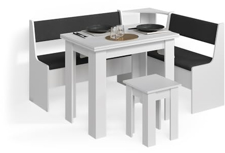 Livinity Conjunto con Banco esquinero Tiberio, Blanco, 150 x 120 cm