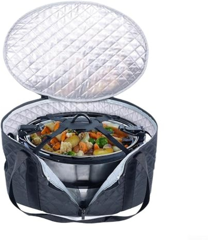 Bolsa de transporte de olla de cocción lenta, para ollas de 6 a 8 cuartos de galón, funda de transporte portátil aislada con correa ajustable, bolsa térmica para transporte de alimentos calientes a