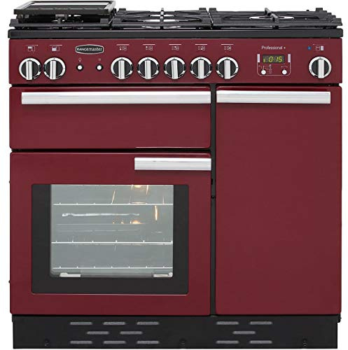 Rangemaster PROP90NGFCY/C Professional Plus Cranberry with Chrome Trim 90cm Gas Range Cooker