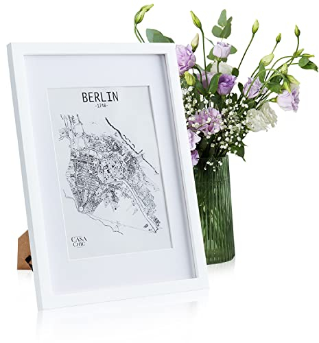 Casa Chic Bilderrahmen mit Passepartout, 45x32 cm Bilderrahmen für Urkunde & Collage, Bilderrahmen A3, Fotorahmen Stehend/Wandmontage, Rahmen für Vertikaler/Horizontaler Gebrauch, Holz Bilderrahmen