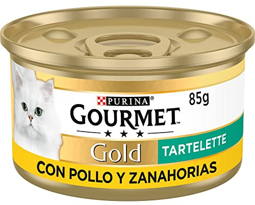 GOURMET Gold Tartelette, Comida Húmeda para Gato Adulto, Paté de Pollo y Zanahorias, Pack de 24 Latas de 85 g