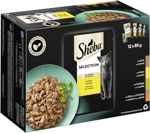 Sheba Katzenfutter Nassfutter Selection in Sauce Geflügel Variation in Sauce, 12 Portionsbeutel (12 x 85 g)