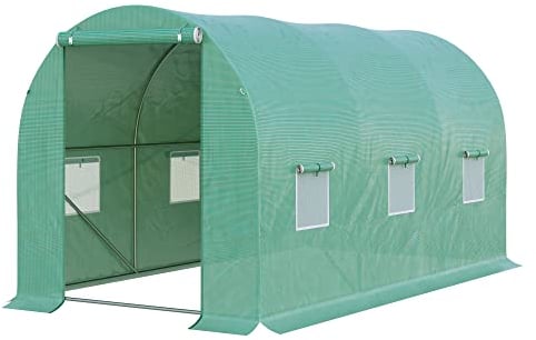 Outsunny Serre de Jardin Tunnel 8 m² 4L x 2l x 1,9H m Acier galvanisé renforcé diamètre 2,4 cm + PE Haute densité fenêtres Porte Vert