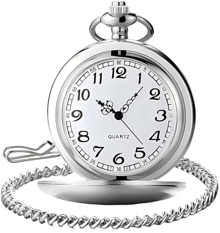 LYMFHCH Smooth Vintage Pocket Watch with Chain, Arabic Numerals Scale Mens Watch Christmas Graduation Birthday Gifts Fathers Day